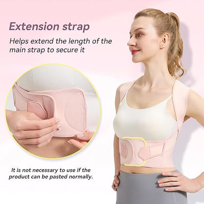 Posture Corrector for Women and Men,Adjustable Shoulder Straightener,Back Support Brace,Upper Spine scoliosis, hunchback Pink Large