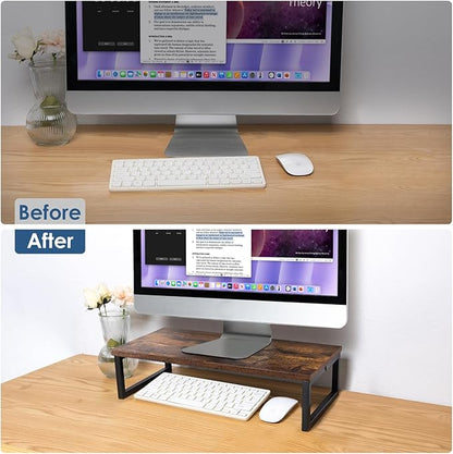 ARCOBIS 20 Inch Monitor Riser, Wood & Metal Computer Monitor Stand Riser for Desk, Rustic Brown