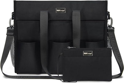 TOPDesign Utility Water Resistant Tote Bag with 22 Pockets, Top Zipper Closure & Thick Bottom Support, for Working Women