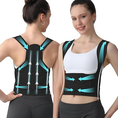 Posture Corrector for Women & Men, Adjustable Back Brace Shoulder Straightener, Full Back Support for Upper & Lower Back Pain, Hunchback, Scoliosis Relief (Black, Small)