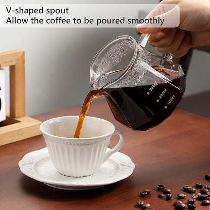 Bincoo 400ML Pour Over Coffee Maker Set with Filter Paper,Ceramic Coffee Dripper with Wood Stand Set for 1-2 Cups-Professional Brewing Tools for Pour Over & Drip for Home Office (Black)