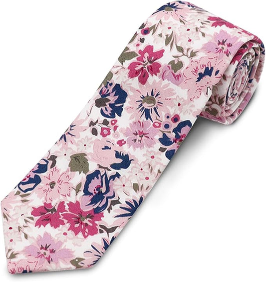 Cotton Floral Ties for Men 2.76" Men's Skinny Tie Linen Flower Printed Neck Tie for Wedding Dating Party