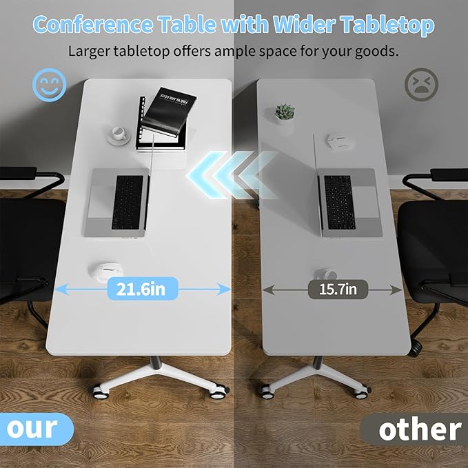 Conference Room Table, 55 Inch Folding Conference Tables with Wheels, Modern Office Meeting Table, Easy Flip & Nest Design, Rectangular Seminar Tables with Metal Frame for 2-24 People (M, 2PCS)