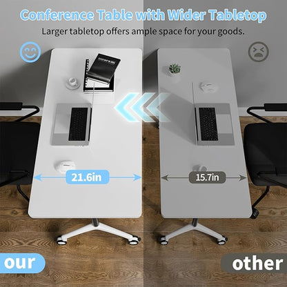 Conference Room Table, 55 Inch Folding Conference Tables with Wheels, Modern Office Meeting Table, Easy Flip & Nest Design, Rectangular Seminar Tables with Metal Frame for 2-24 People (M, 2PCS)
