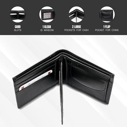 Bifold Wallet for Men with Premium Cowhide Leather Slim Wallet, Minimalist Design, Multiple Card Slots, Stylish Durable Gift-Ready Men’s Wallet (Black)