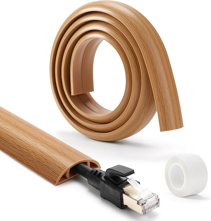 Floor Cord Cover 10ft, Cord Hider Floor Yellow Oak Wood, Floor Cable Management Prevent Cable Trips, Floor Cable Cover Wire Covers for Power Cords, Cord Protector Cord Cavity W0.47in H0.28in