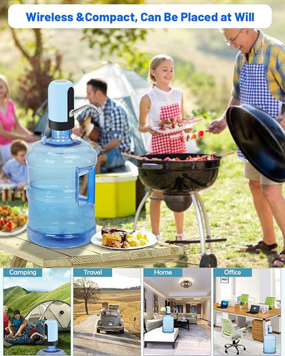 Myvision Water Dispenser for 5 Gallon Bottle, Portable USB Charging Electric Water Pump, Drinking Water Jug Pump for Home, Kitchen, Living Room, Office, Camping, Universal for 3-5 Gallon (Blue)