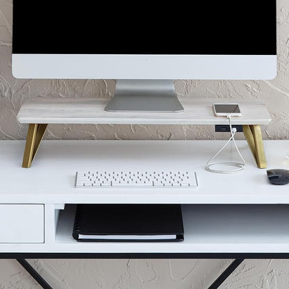 Anji Mountain Monitor Stand - Desktop Organizer & Laptop Riser, Ergonomic Monitor Riser, Space-Saving Monitor Stand for Desk, Durable Construction, Easy Assembly, Ideal for Home & Office,Walnut