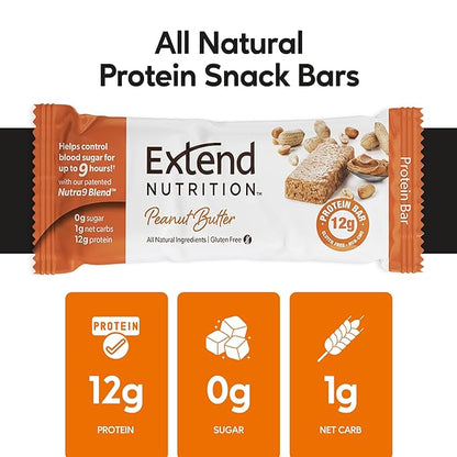Extend Sugar Free Protein Bars, Perfect Diabetic Snacks, High Protein and Fiber, Hunger Control & Steady Energy, Low Carb, Keto Friendly (Peanut Butter)