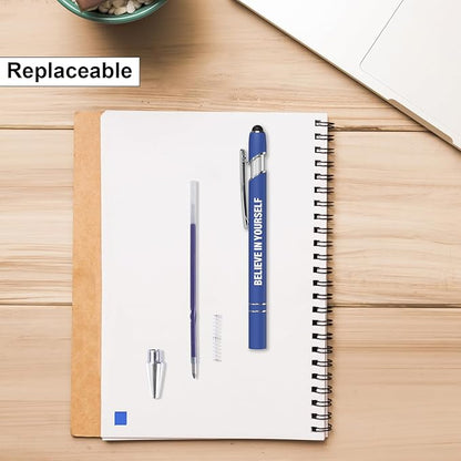 12 Pcs Blue Ink Fine Point Motivational Pens with Stylus Tips, Ballpoint Pens, Office Desk Accessories