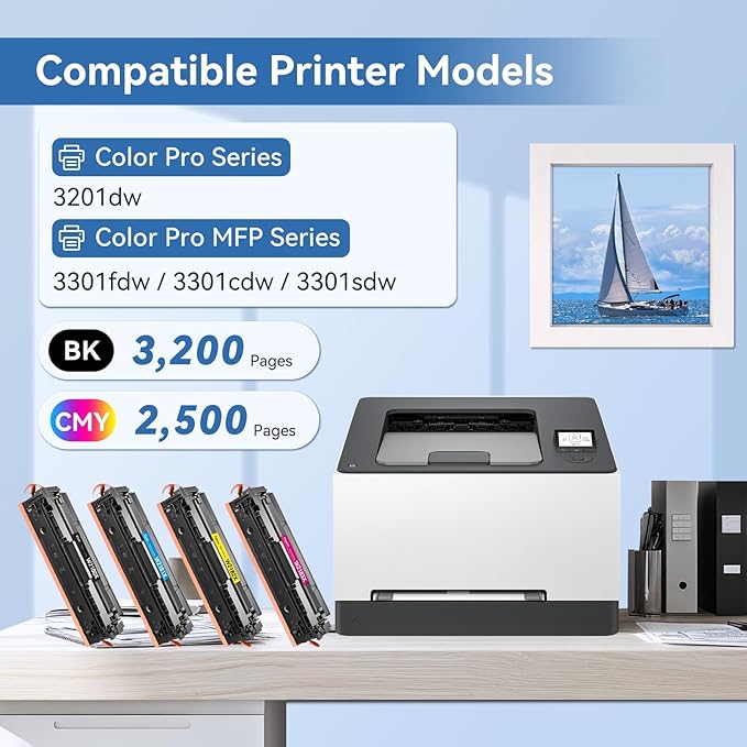MYTONER 218X Toner Cartridges 4 Pack (NO CHIP) Compatible Replacement for HP 218X 218A for Color Laserjet MFP 3301fdw 3301cdw 3301sdw Pro 3201dw Printer High Yield Ink B/C/M/Y