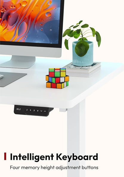 SANODESK Electric Standing Desk 71 x 32 Inches Height Adjustable Stand Up w/6-Button Controller Ergonomic Computer Desk with Splice Board for Home Office, White Frame + White Tabletop