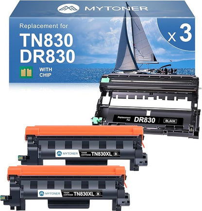 MYTONER Compatible Toner Cartridge and Drum Unit Replacement for Brother TN830XL TN830 XL/V/R TN-830 DR830 DR-830 Drum for DCP-L2640DW HL-L2460DW MFC-L2820DW XL HL-L2405W L2400D Printer 2 Toner 1 Drum
