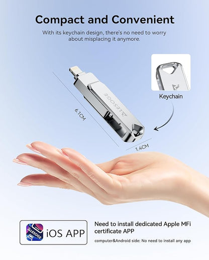 MFi Certified Flash Drive 256GB for iPhone USB Memory Stick, USB Stick High Speed Thumb Drives Photo Stick External Storage for iPhone/iPad/Android/PC