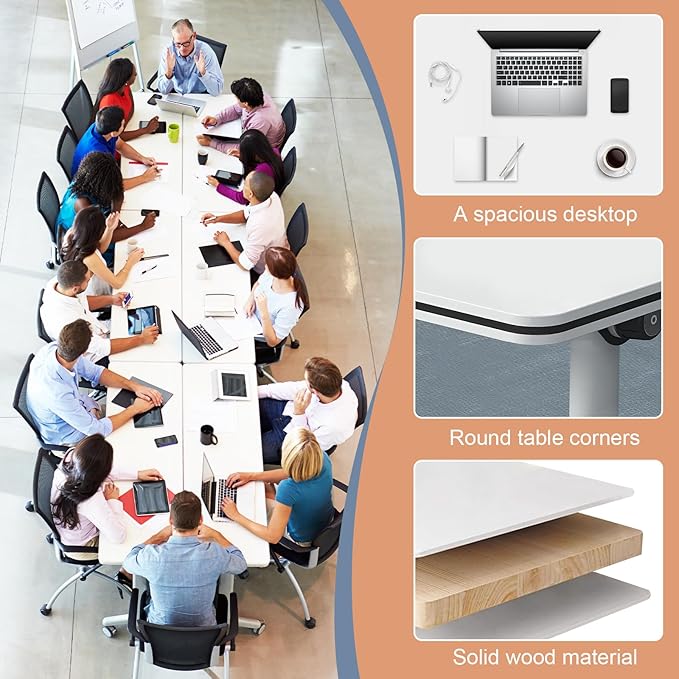 Folding Conference Table,Movable Conference Room Table with Wheels,White Wood Rectangular Conference Table with Modern Business Style,Modular Meeting Training Tables for Office Classroom(6,61'')