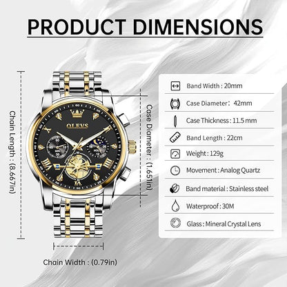 OLEVS Men Silver Watches,Men's Stainless Steel Chronograph Watch,Man Analog Quartz Big Face Male Watches Luxury Waterproof Roman Numeral Dress Diamond Relojes para Hombre