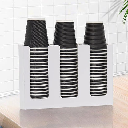 Tirifer Disposable Paper Cup Dispenser, Acrylic Coffee Cup and Lid Storage Organizer Holder, Coffee Milk Tea Shop Restaurant Accessories Christmas Party Supplies, 3 Compartments, White