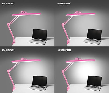 Neatfi XL LED Desk Lamp with Clamp – 2,200 Lumens, 23” Wide, Dimmable Task Light for Office, Study, Crafting & Nail Techs (Non-CCT with Clamp, Pink)