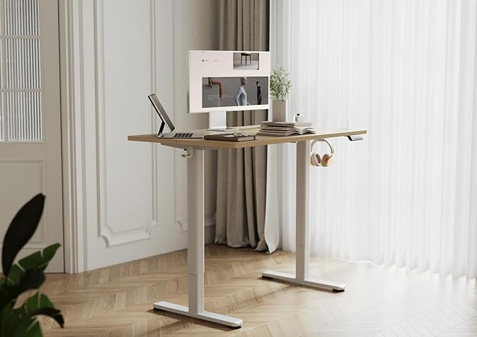 YDN Electric Standing Desk, 40x24 Inch Stand up Desk Adjustable Height, Sit Stand Home Office with Splice Board, Natural