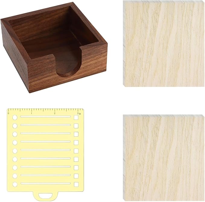 Buqoo Walnut Wood Sticky Note Holder Dispenser with Metal Stencil, 4 x4 Post It Note Dispenser Desk Organizer for to Do Lists, Grocery Lists, Project Lsts It Holds a of Sticky Notes 3"x3"