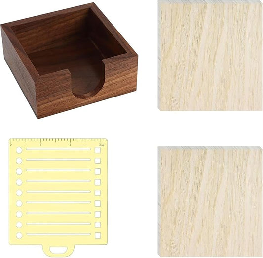 Buqoo Walnut Wood Sticky Note Holder Dispenser with Metal Stencil, 4 x4 Post It Note Dispenser Desk Organizer for to Do Lists, Grocery Lists, Project Lsts It Holds a of Sticky Notes 3"x3"