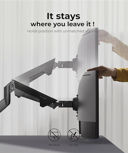 Heavy Duty Monitor Arm Desk Mount for 34-49 Inch Ultrawide Curved Monitors, Supports 14-38 lbs, Gas Spring Ergonomic Full Motion with Cable Management, Red Dot Design Awarded, Black