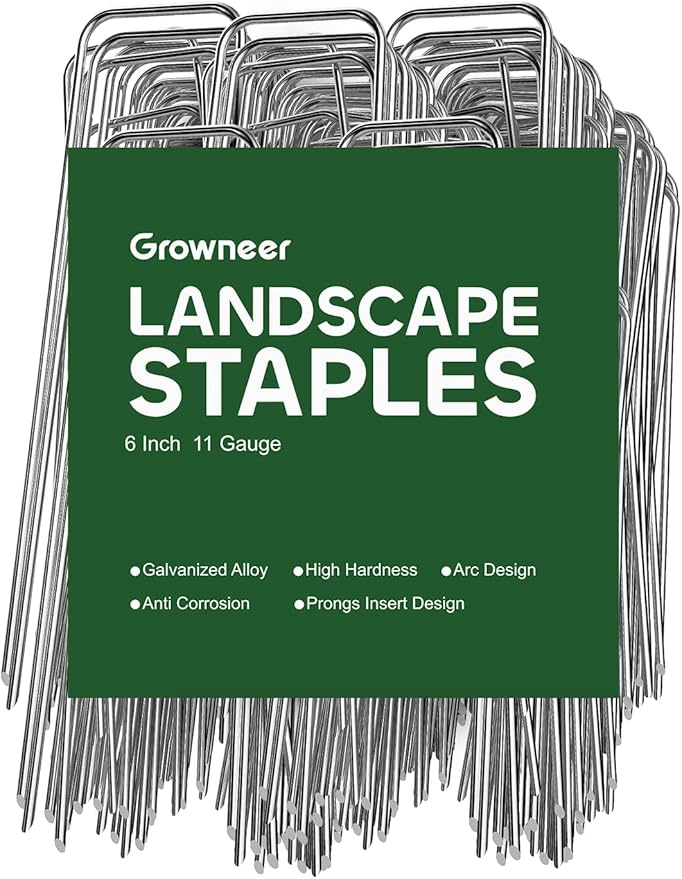 GROWNEER Landscape Staples Anti-Rust, 6 inch 500pcs Galvanized Garden Staples, Tent Stakes SOD Pins Yard Stakes for Securing Weed Fabric Barrier, Ground Cover, Artificial Turf, Dog Fence