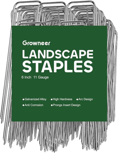 GROWNEER Landscape Staples Anti-Rust, 6 inch 500pcs Galvanized Garden Staples, Tent Stakes SOD Pins Yard Stakes for Securing Weed Fabric Barrier, Ground Cover, Artificial Turf, Dog Fence