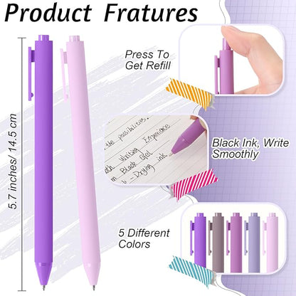 Crtiin 50 Pcs Gel Ink Pens Bulk, Black Ink 0.5mm Fine Point Retractable Pen Smooth Writing Office School Supplies for Teacher Server Operation Christmas Charity Donation Thanksgiving (Purple Series)