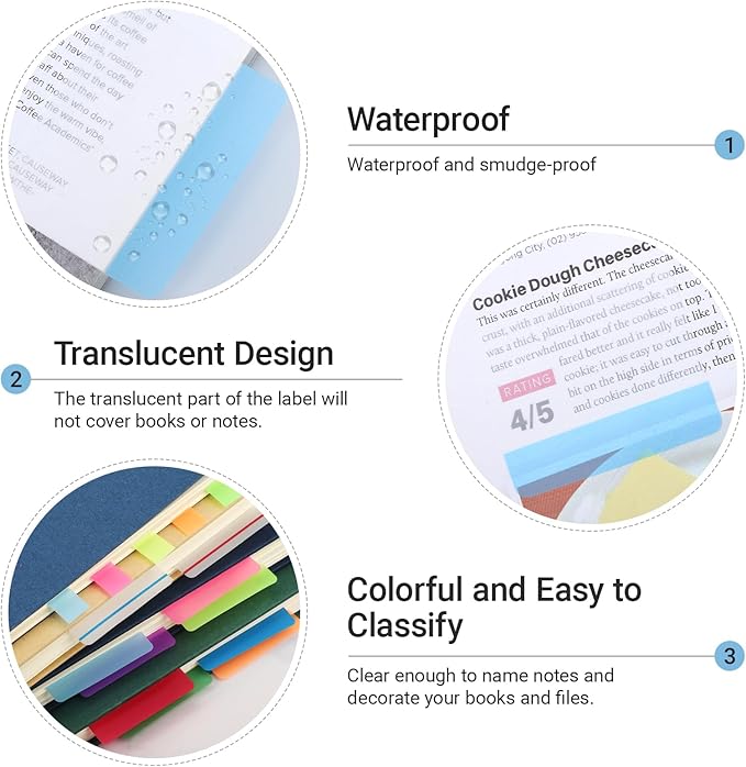 EUSOAR Sticky Tabs, 480 Pcs Multi-Colored Page Markers Sticky Tabs Transparent Self Adhesive Stickers, Repositionable Book Flags Strip Note Index Tab for Annotating Books Classify File Binders