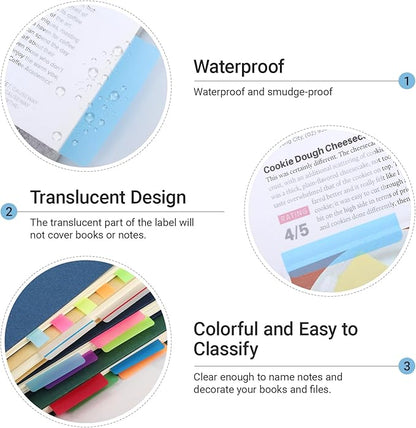 EUSOAR Sticky Tabs, 480 Pcs Multi-Colored Page Markers Sticky Tabs Transparent Self Adhesive Stickers, Repositionable Book Flags Strip Note Index Tab for Annotating Books Classify File Binders