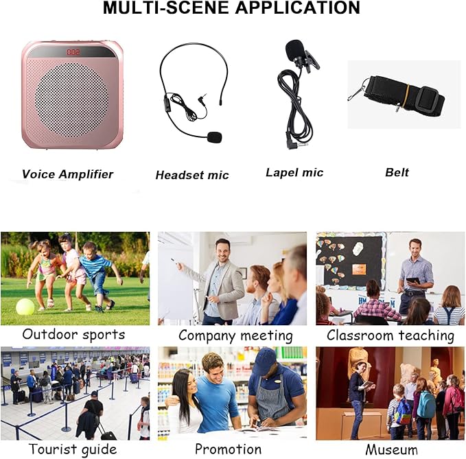 Portable Voice Amplifier for Teachers,Rechargeable Portable Microphone with Speaker,Wired Microphone,Pa System for Outdoors, Teaching, Meeting, Tour Guide, Yoga(5PCS,Rose Gold)