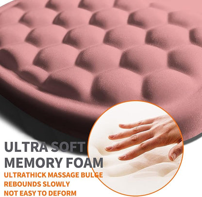 Ergonomic Joint Wrist Support Mouse Pad with Memory Foam Cushion Massage Bump, Carpal Tunnel Pain Relief Mousepad Slope Design for Wrist Rest, 11.8x7.9 in, Pink