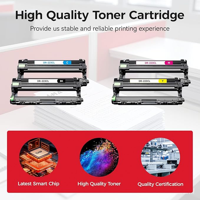 DR223CL DR-223CL Drum Unit Set 4-Pack High Yield Printer Replacement Compatible for Brother DR-223CL Imaging Drum HL-L3270CDW HL-L3210CW MFC-L3770CDW HL-L3290CDW MFC-L3750CDW L3710CW L3230CDW L3230CDN