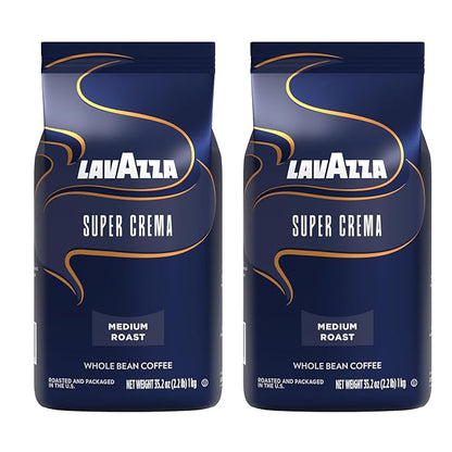 Lavazza Super Crema Espresso medium roast Whole Bean Coffee, 2.2-pound Bag 2-pack