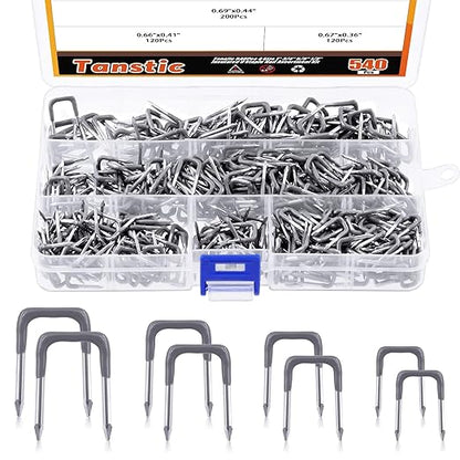 Tanstic 540 Pcs Insulated U Staple Nail Assortment Set with Storage Case, 4 Sizes Metal Cable Staple for Wood Fixing Wires Cables