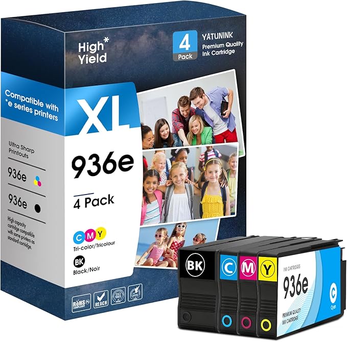 936XL 936e Ink Cartridges Combo Pack Compatible for HP 936 Ink Cartridges Work with OfficeJet 9122e; OfficeJet Pro 9110b, 9125e, 9128e, 9130b, 9135e; OfficeJet Pro Wide Format 9730e