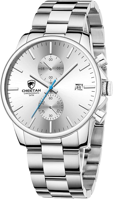 GOLDEN HOUR Fashion Business Mens Watches with Stainless Steel Waterproof Chronograph Quartz Watch for Men, Auto Date