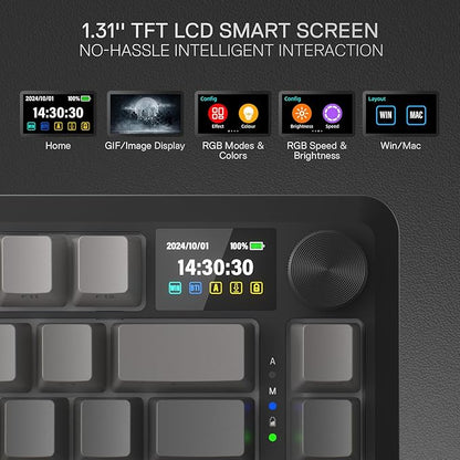 Redragon K724 PRO Wireless Gasket Gaming Keyboard w/Hype 1.14’’ TFT Screen & Knob, 81-Key 75% Mechanical Keyboard, 5-Layer Noise Dampening, Hot-Swap South-Facing RGB Socket, Gradient PBT Keycaps