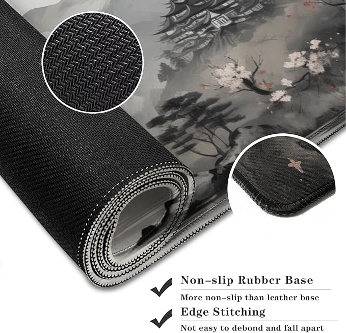 Cherry Blossom Patterns Desk Mat, Large Gaming Mouse Pad Non-Slip Rubber Base with Stitched Edges, Waterproof Protection for PC Laptop Home Office Desk Decor (35.4x15.7in)