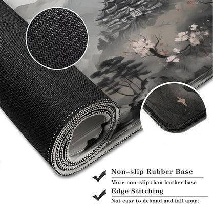 Cherry Blossom Patterns Desk Mat, Large Gaming Mouse Pad Non-Slip Rubber Base with Stitched Edges, Waterproof Protection for PC Laptop Home Office Desk Decor (35.4x15.7in)
