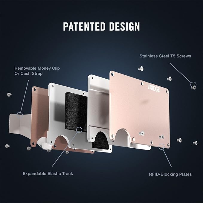 The Ridge Wallet for Men - Slim Minimalist Compact Wallet and Card Holder, RFID Protected Front Pocket Wallets with Integrated Money Clip (Rose Gold)