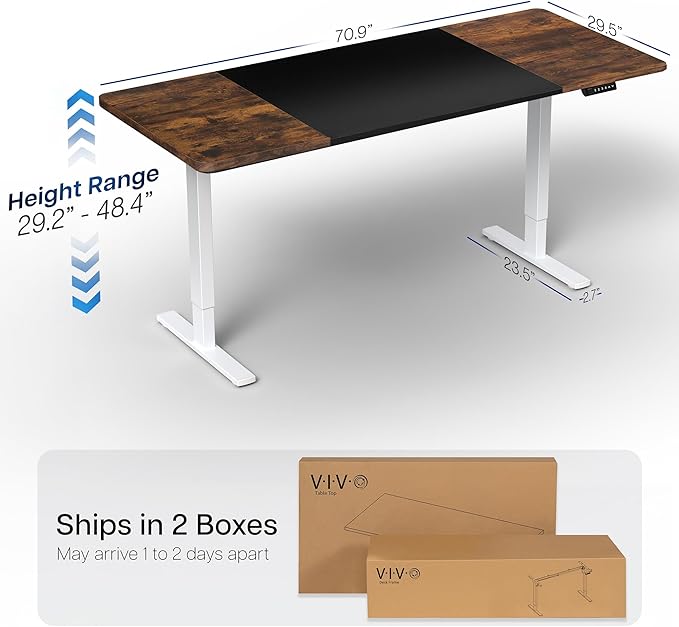 VIVO Electric 71 x 30 in Rustic Standing Desk, Memory Height Adjustment, 1B Series, Black and Vintage Brown Top, White Frame, DESK-KIT-1W7BN