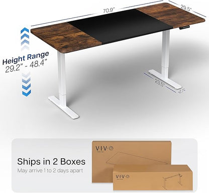 VIVO Electric 71 x 30 in Rustic Standing Desk, Memory Height Adjustment, 1B Series, Black and Vintage Brown Top, White Frame, DESK-KIT-1W7BN