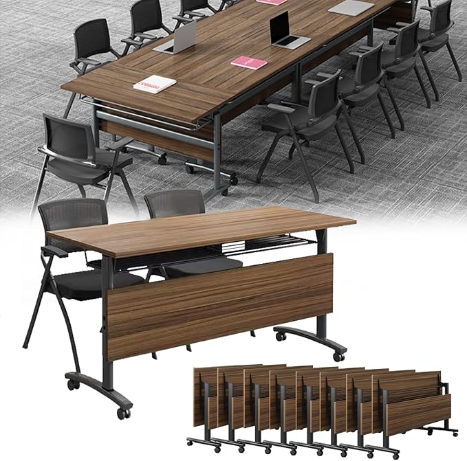 Conference Table,Business Style Rolling Conference Room Tables with Wheels,Mobile Meeting Table Versatile Modern Office Folding Tables,Modular Seminar Table for Office Meeting Training Room (6, 55")