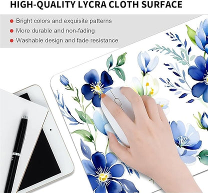 Square Mouse Pad White Blue Flowers 3, Personalized Premium-Textured Custom Mouse Mat Design, Washable Mousepad Cloth, Non-Slip Rubber Base Computer Mouse Pads for Wireless Mouse
