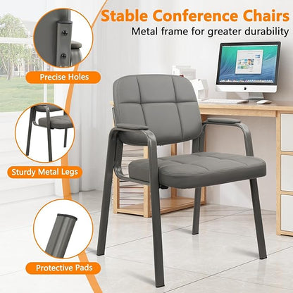 CLATINA Waiting Room Guest Chair with Bonded Leather Padded Arm Rest for Office Reception and Conference Desk(Grey 6 Pack)