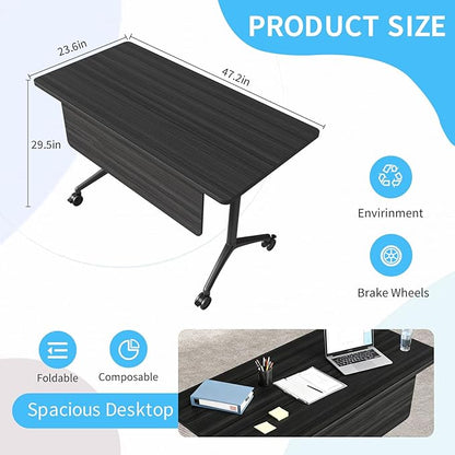 Conference Table, Folding Conference Room Tables on Wheels, Modern Meeting Seminar Table Computer Desk, Boardroom Desk for Office Meeting Conference Room,White (4, 1915D, 47.2)