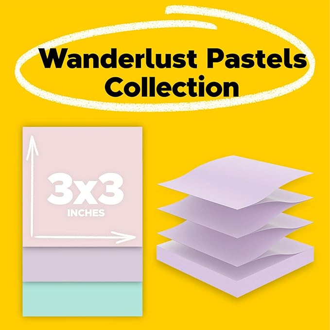Post-it Super Sticky Pop-up Notes, Wanderlust Pastels, 3 in. x 3 in., 100% PEFC, SGSCH-PEFC-COC-110078