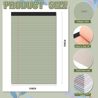 Lincia 24 Pcs 12 Pcs 5" x 8" Small Legal Pads Colored Lined Note Pads Narrow Ruled Writing Notepads 50 Sheets Per Micro Paper Notebook Lined and Perforated for College Office Supplies (Retro Colors)